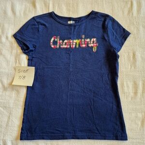 Crazy 8 girls size 7/8 or Medium navy blue with plaid "Charming" design EUC